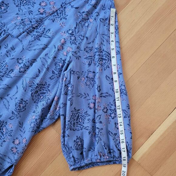 Catherines 4X peasant blouse blue floral top balloon sleeve cottage boho - Picture 11 of 11